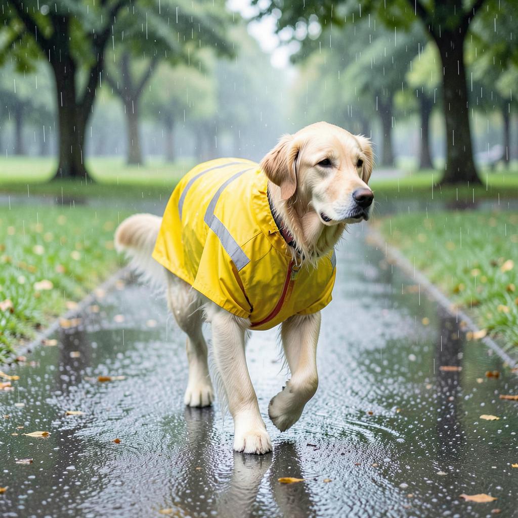 DyreSmart regnjakke med refleks til hund i bruk