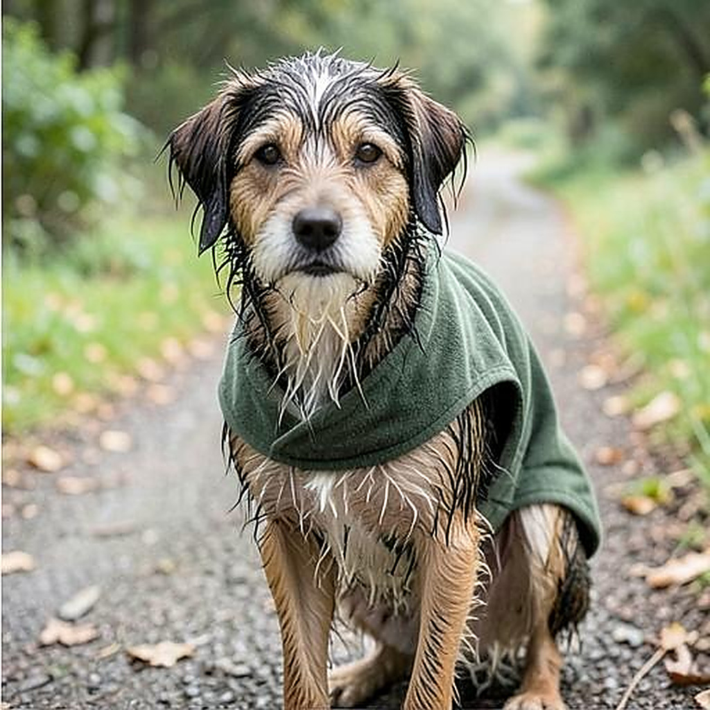DyreSmart tørkekåpe i mikrofiber til hund i bruk