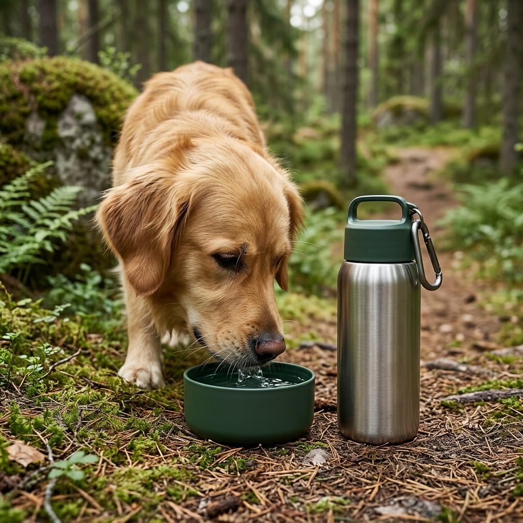 DyreSmart drikkeflaske med skål til hund i bruk
