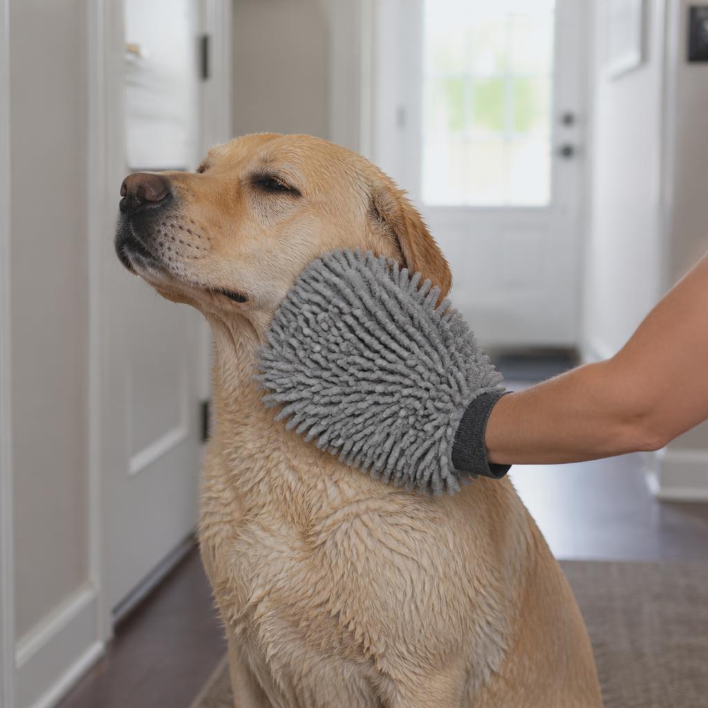 DyreSmart tørkehansker i mikrofiber til hund sett ovenfra